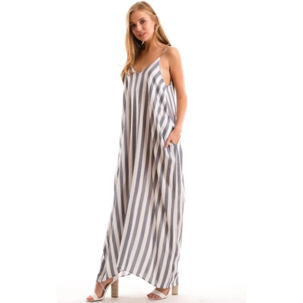 Harem Maxi Dress in Stripe With Pockets S M L - Picture 4 of 8